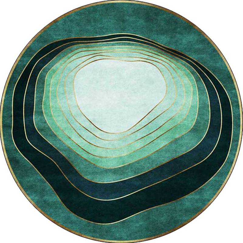 Alfombra moderna verde de poliéster con patrón de líneas de remolino, alfombra lavable con respaldo antideslizante para sa...