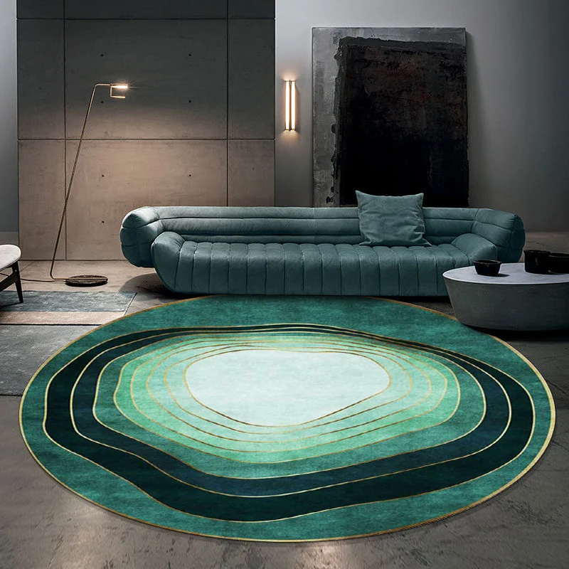 Alfombra moderna verde de poliéster con patrón de líneas de remolino, alfombra lavable con respaldo antideslizante para sa...