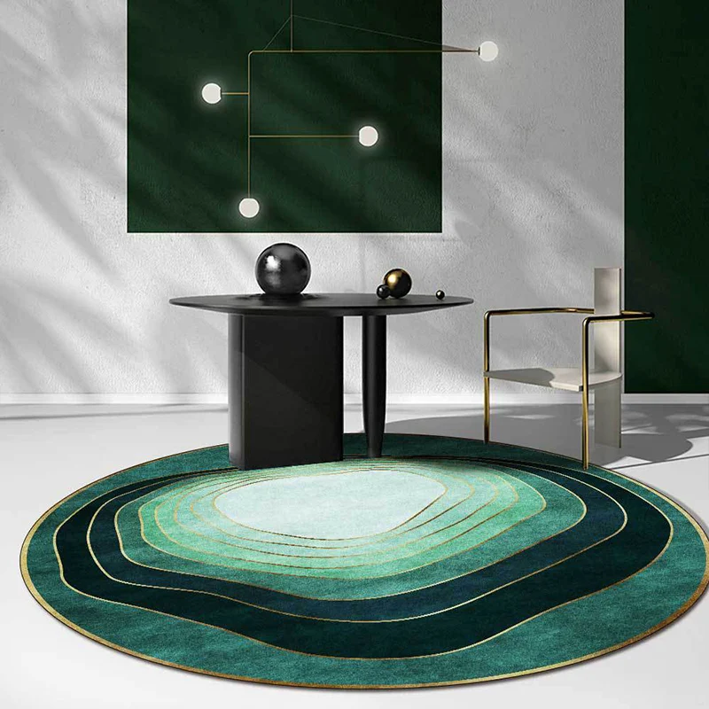 Alfombra moderna verde de poliéster con patrón de líneas de remolino, alfombra lavable con respaldo antideslizante para sa...