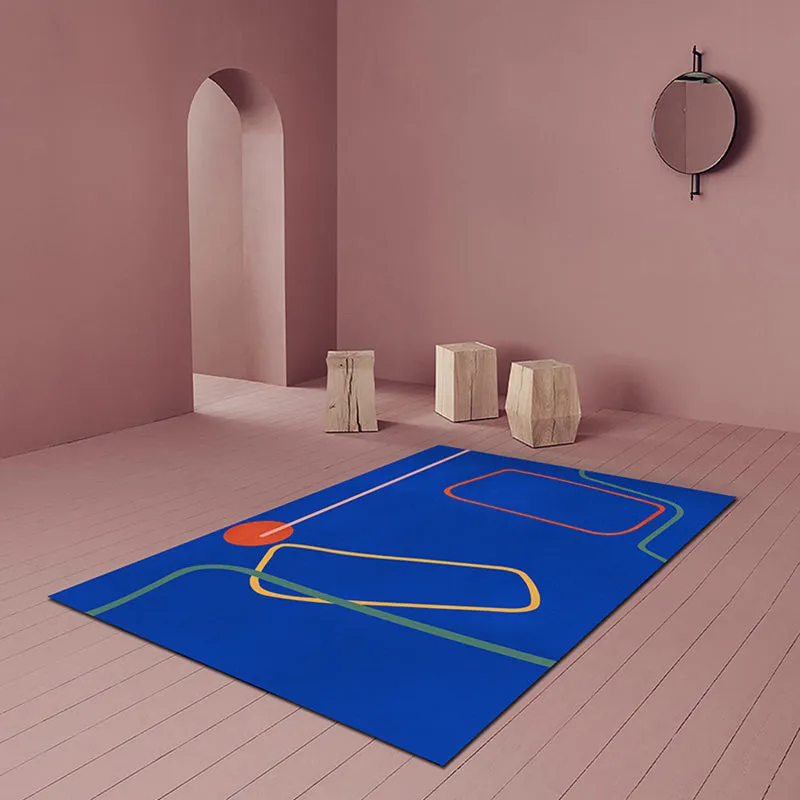 Alfombra de modernismo nórdico, alfombra abstracta azul y amarilla, alfombra antideslizante que admite mascotas para dormi...