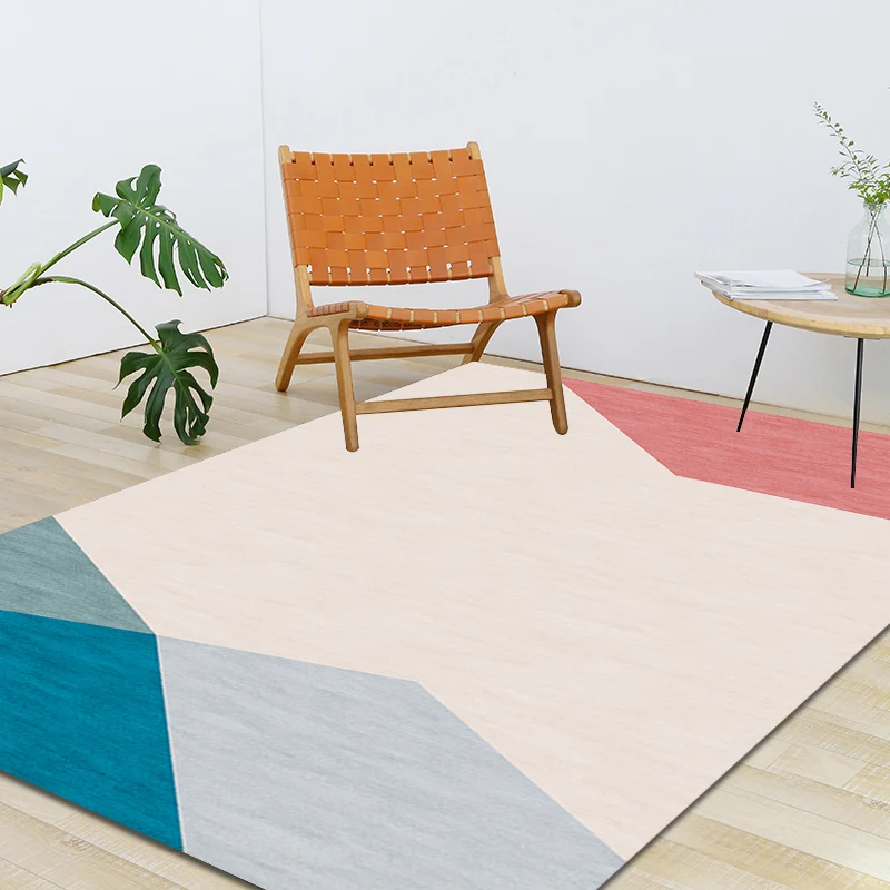 Alfombra modernista Colorblock, alfombra de poliéster azul y naranja, respaldo antideslizante, alfombra lavable que admite...