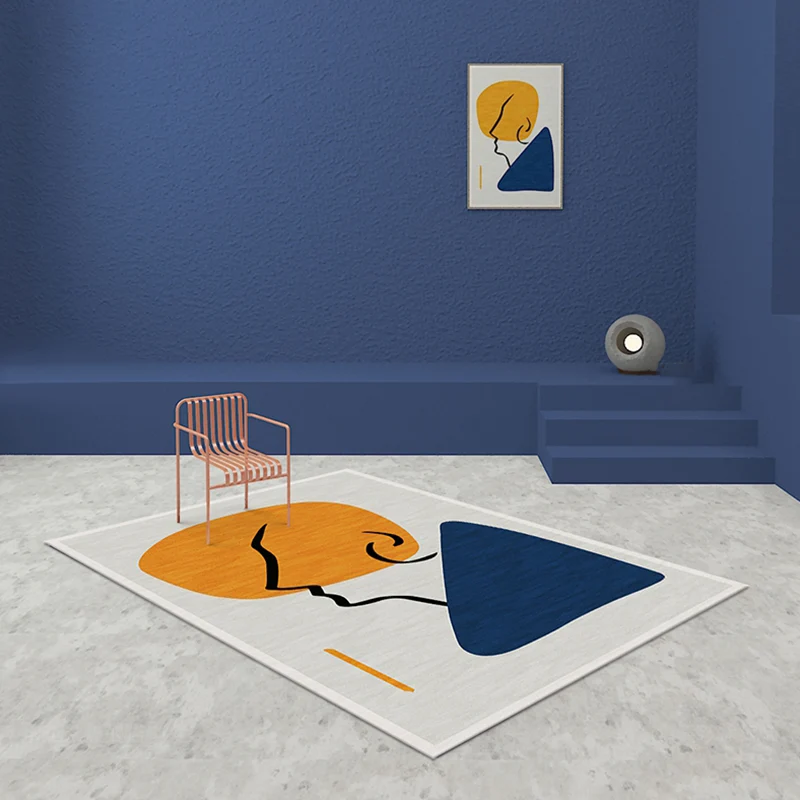 Alfombra modernista Colorblock, alfombra de poliéster azul y amarillo, respaldo antideslizante, alfombra lavable que admit...