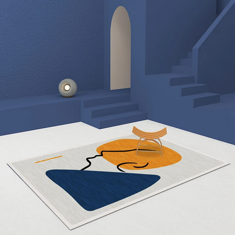 Alfombra modernista Colorblock, alfombra de poliéster azul y amarillo, respaldo antideslizante, alfombra lavable que admit...