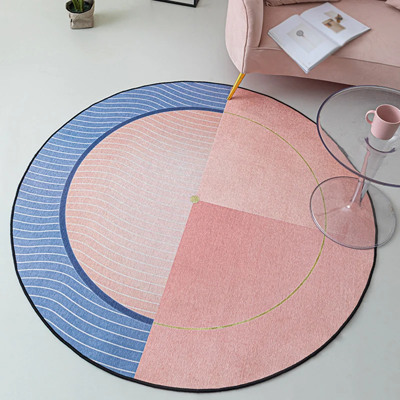 Alfombra modernista con diseño de rayas en forma de remolino, alfombra de chenilla rosa, antideslizante, lavable, para dor...