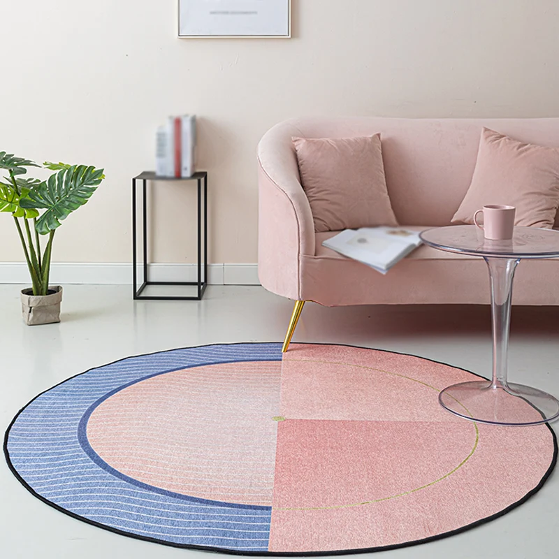 Alfombra modernista con diseño de rayas en forma de remolino, alfombra de chenilla rosa, antideslizante, lavable, para dor...