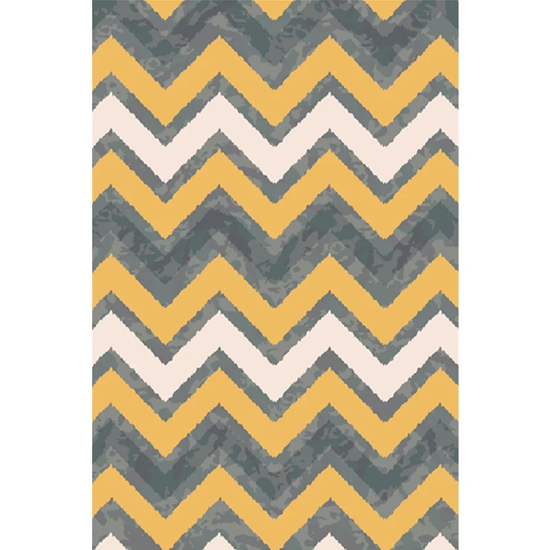 Alfombra modernista con estampado de rayas de remolino, alfombra de polipropileno gris y amarillo, alfombra lavable antide...