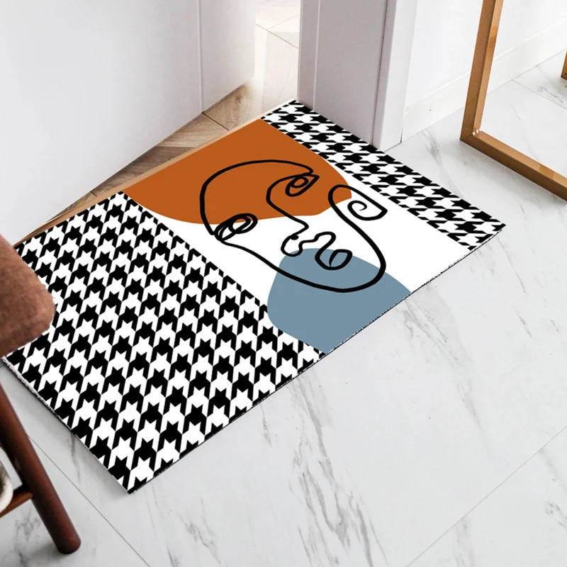 Alfombra modernista negra única, alfombra de poliéster con diseño de pata de gallo y personajes, alfombra lavable que admi...