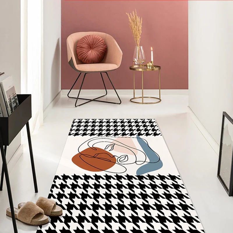 Alfombra multicolor con estampado de pata de gallo, alfombra mezclada de moda, resistente las manchas, lavable, apta para...