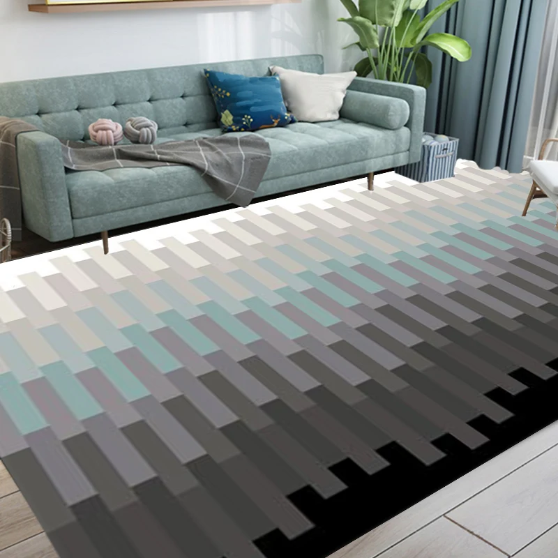 Alfombra multicolor para dormitorio, novedad, alfombra con patrón rectangular geométrico, alfombra lavable máquina de poli...