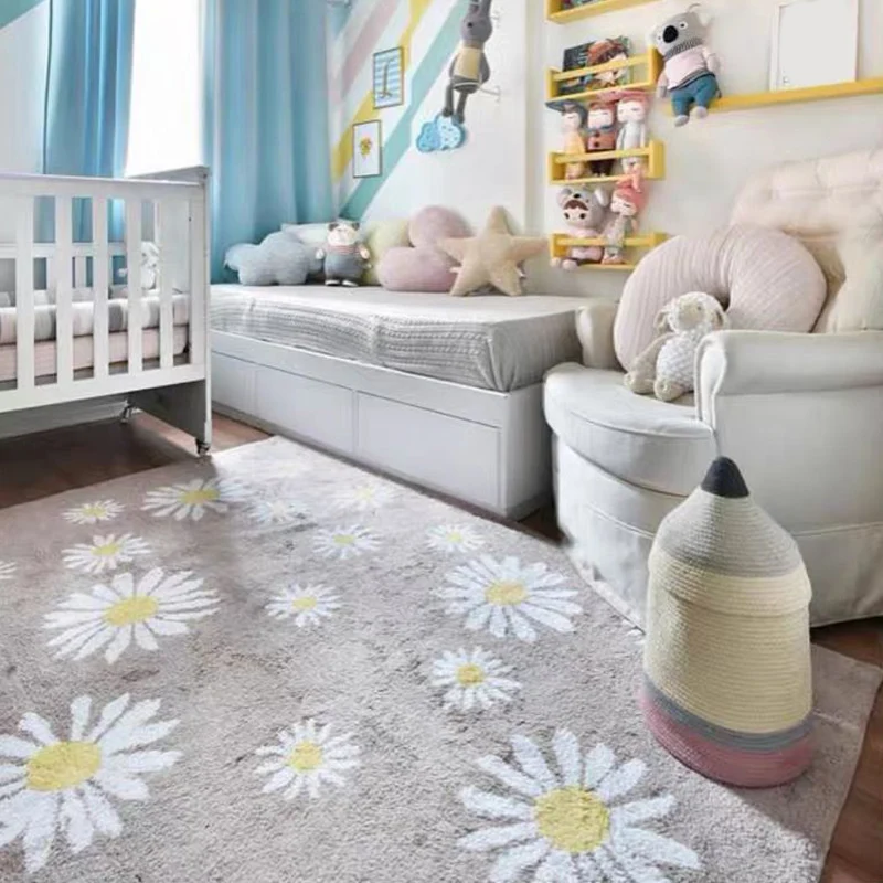 Alfombra multicolor para habitación de niños, cómoda alfombra con estampado de lunares, mezcla de algodón, alfombra lavabl...