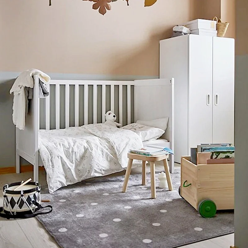 Alfombra multicolor para habitación de niños, cómoda alfombra con estampado de lunares, mezcla de algodón, alfombra lavabl...