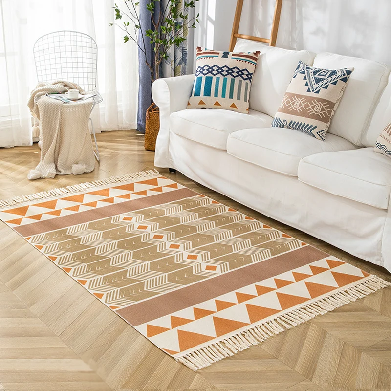 Alfombra Multicolor para sala de estar, alfombra bohemia rayas y con patrón geométrico, alfombra lavable de lino con respa...