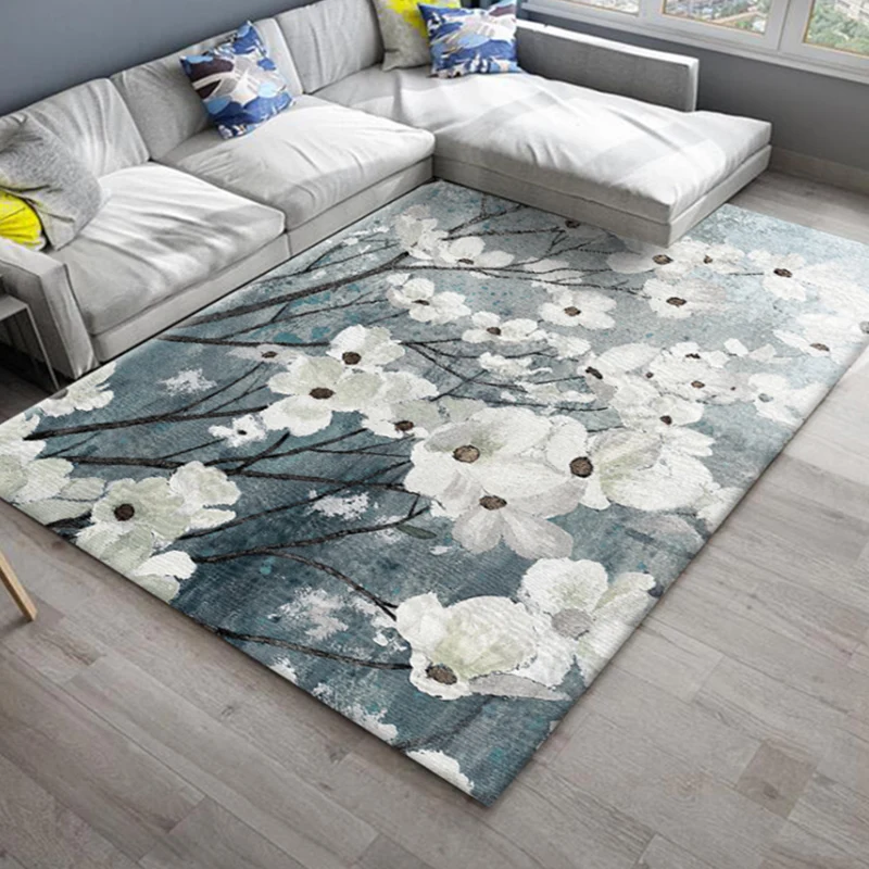 Alfombra multicolor para sala de estar, alfombra con estampado de plantas asiáticas, alfombra interior de fácil cuidado qu...
