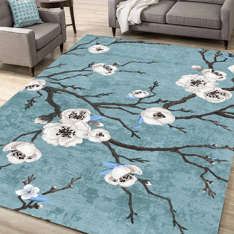Alfombra multicolor para sala de estar, alfombra con estampado de plantas asiáticas, alfombra interior de fácil cuidado qu...