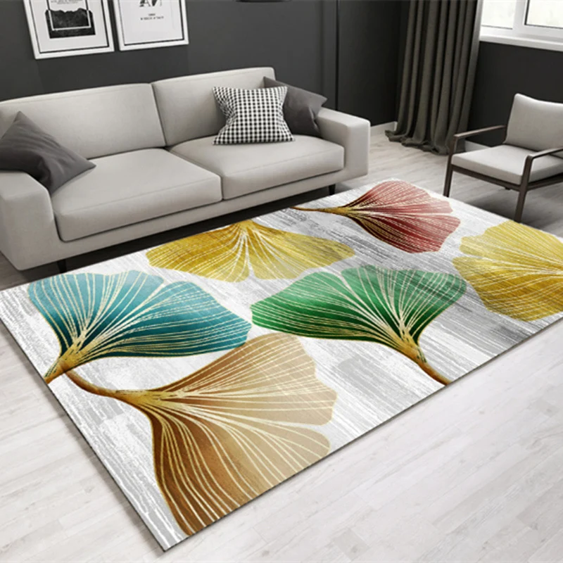 Alfombra multicolor para salón, alfombra moderna con estampado de hojas, respaldo antideslizante de polipropileno, alfombr...