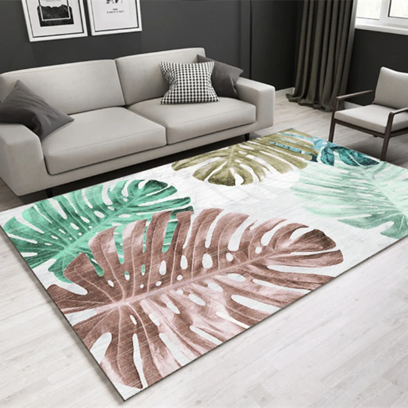 Alfombra multicolor para salón, alfombra moderna con estampado de hojas, respaldo antideslizante de polipropileno, alfombr...