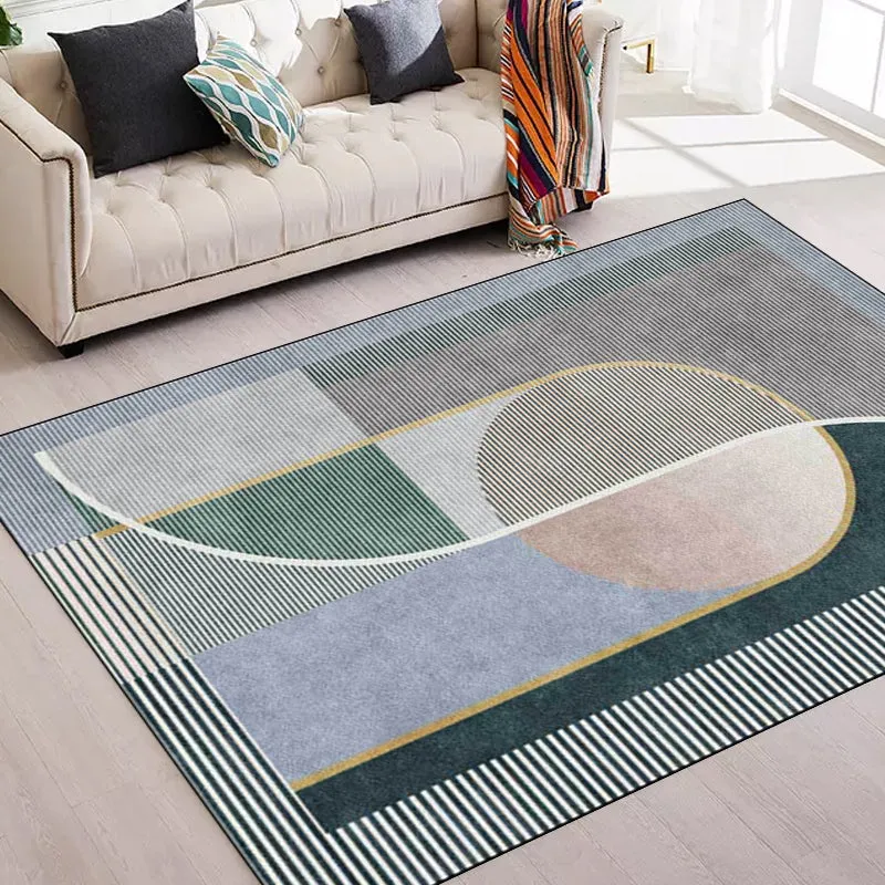 Alfombra única con diseño de rayas, alfombra nórdica verde y gris, alfombra lavable de poliéster con respaldo antideslizan...