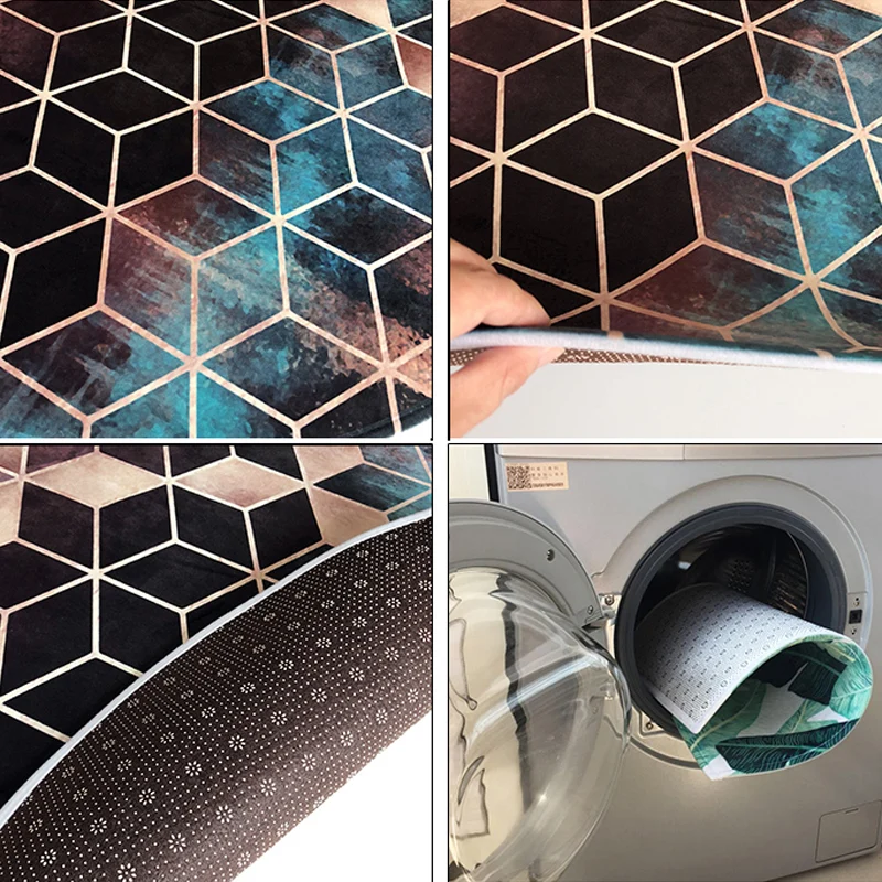 Alfombra única con estampado geométrico, alfombra de poliéster multicolor con respaldo antideslizante, alfombra interior l...