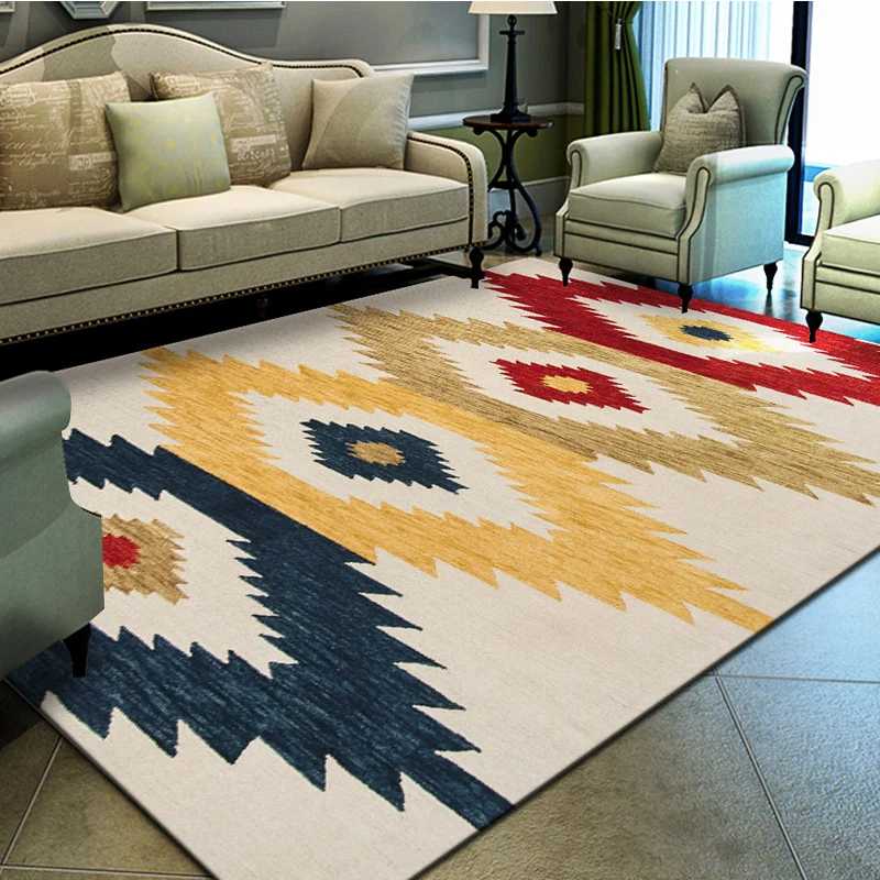 Alfombra única con estampado geométrico, alfombra moderna multicolor, sintética, resistente las manchas, lavable, con resp...
