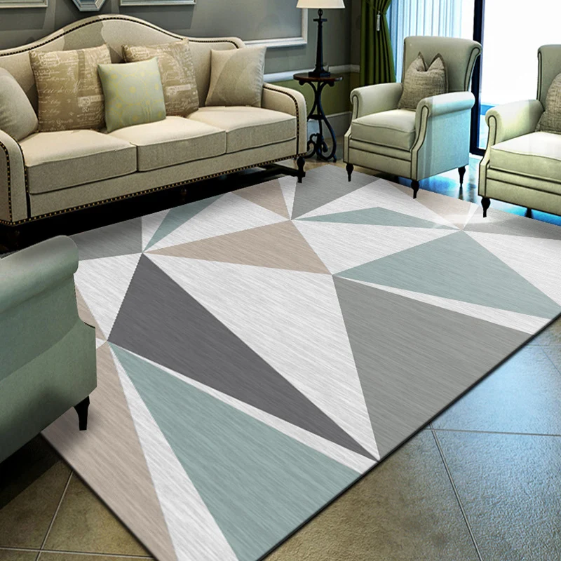 Alfombra única con estampado geométrico, alfombra moderna multicolor, sintética, resistente las manchas, lavable, con resp...