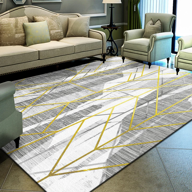 Alfombra única con estampado geométrico, alfombra moderna multicolor, sintética, resistente las manchas, lavable, con resp...