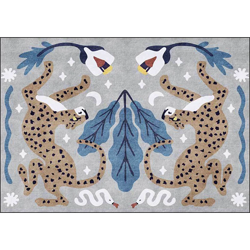 Alfombra única para niños con estampado de hojas de serpiente, leopardo, animales en blanco y negro, alfombra de poliéster...