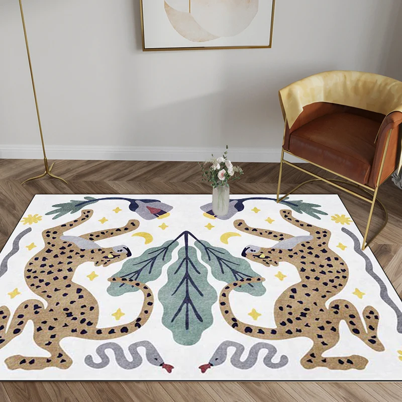 Alfombra única para niños con estampado de hojas de serpiente, leopardo, animales en blanco y negro, alfombra de poliéster...
