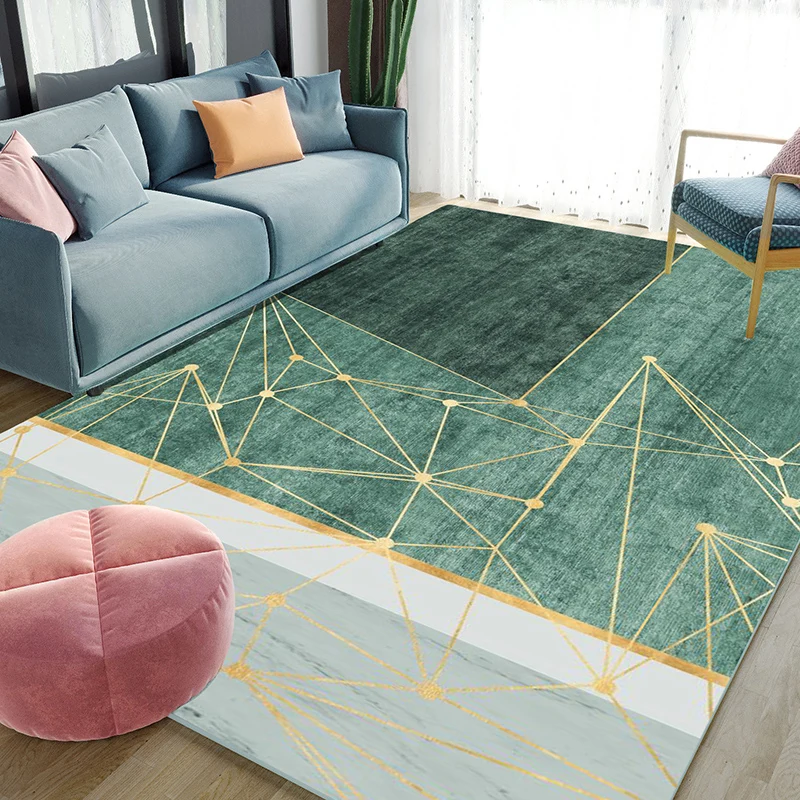 Alfombra única para sala de estar, alfombra con estampado geométrico multicolor, mezcla de algodón, respaldo antideslizant...