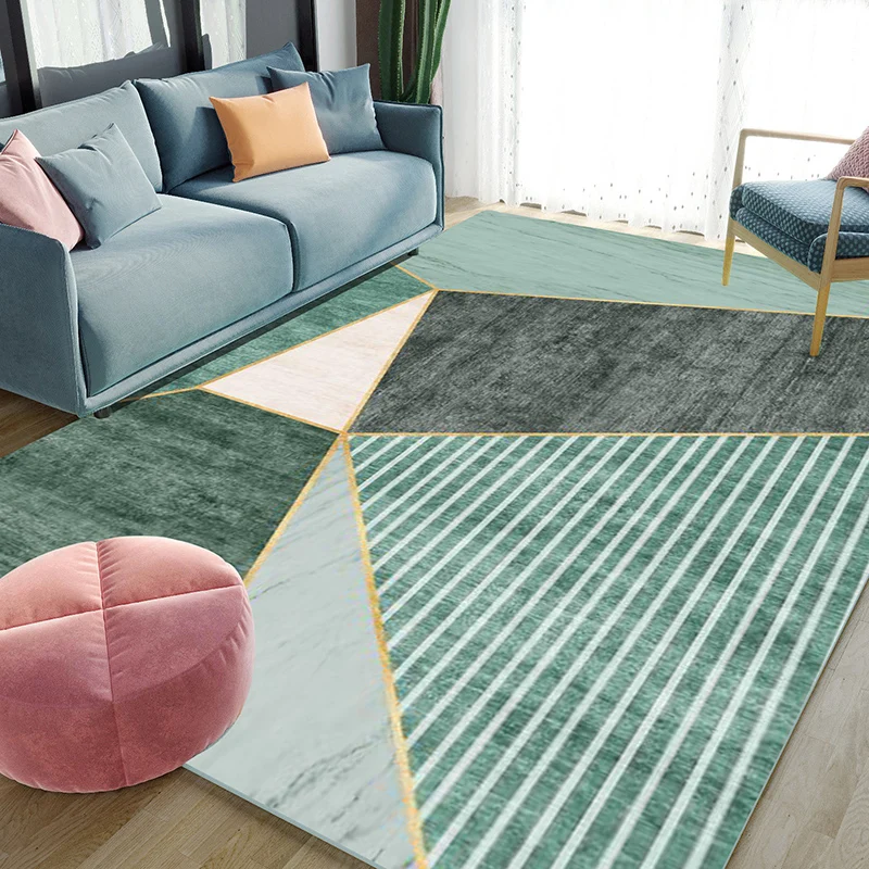 Alfombra única para sala de estar, alfombra con estampado geométrico multicolor, mezcla de algodón, respaldo antideslizant...