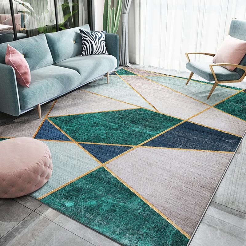 Alfombra única para sala de estar, alfombra con estampado geométrico multicolor, mezcla de algodón, respaldo antideslizant...
