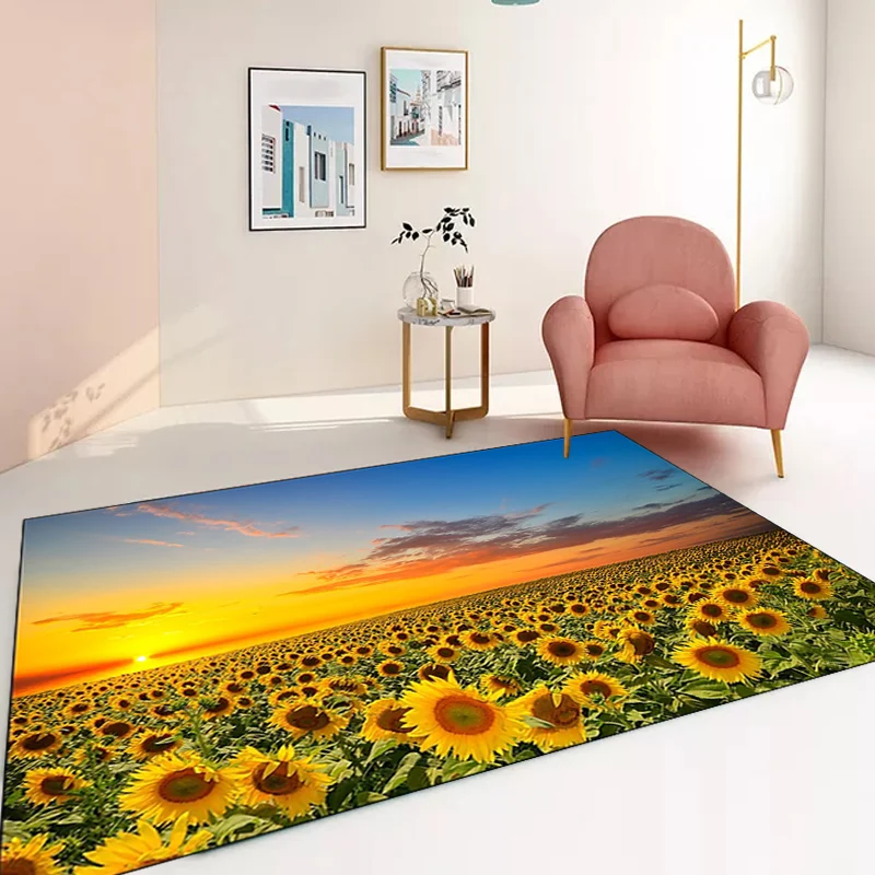Alfombra novedosa amarilla y azul, alfombra con patrón de girasol de poliéster, alfombra lavable con respaldo antideslizan...