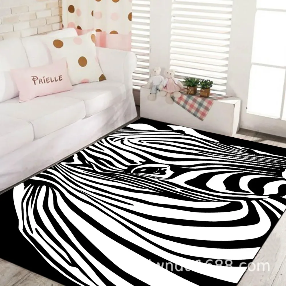 Alfombra novedosa en blanco y negro, alfombra geométrica con ilusiones ópticas de polipropileno, resistente las manchas, a...