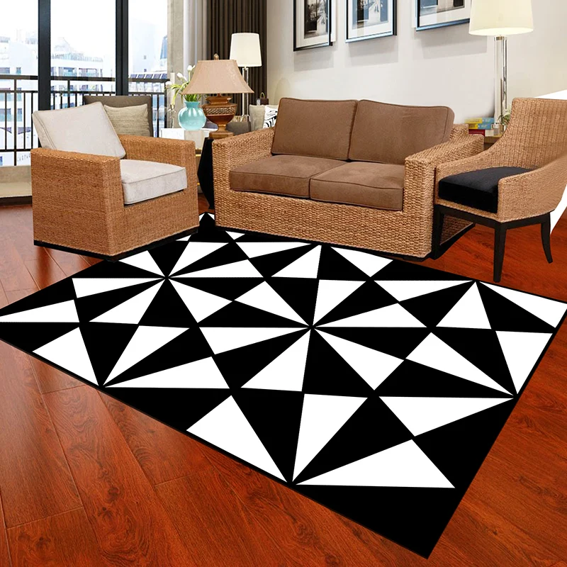 Alfombra novedosa en blanco y negro, alfombra geométrica con ilusiones ópticas de polipropileno, resistente las manchas, a...