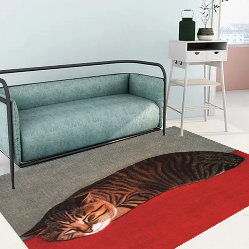 Alfombra novedosa con diseño de gato, alfombra lavable de poliéster rojo y negro que admite mascotas para Decoración Amari...