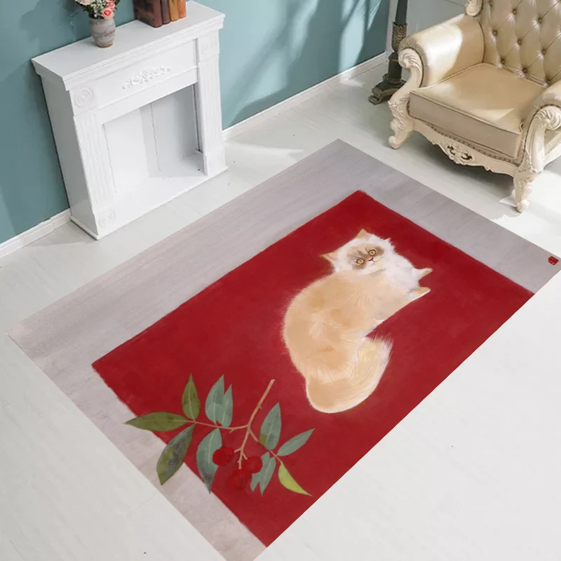 Alfombra novedosa con diseño de gato, alfombra lavable de poliéster rojo y negro que admite mascotas para Decoración Amari...