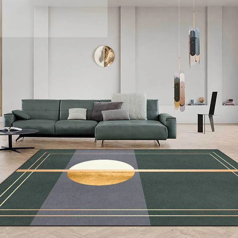 Alfombra novedosa verde y gris, alfombra abstracta de poliéster, alfombra lavable con respaldo antideslizante para sala de...
