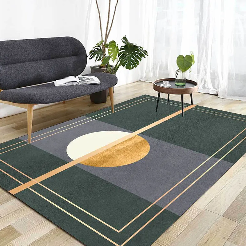 Alfombra novedosa verde y gris, alfombra abstracta de poliéster, alfombra lavable con respaldo antideslizante para sala de...