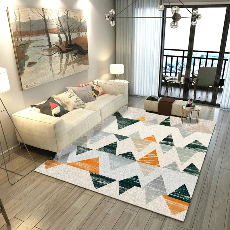Alfombra nórdica con estampado geométrico, alfombra de poliéster multicolor que admite mascotas, alfombra resistente las m...