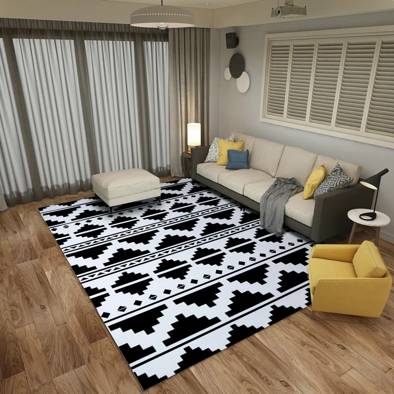 Alfombra nórdica con estampado geométrico, alfombra de poliéster multicolor que admite mascotas, alfombra resistente las m...