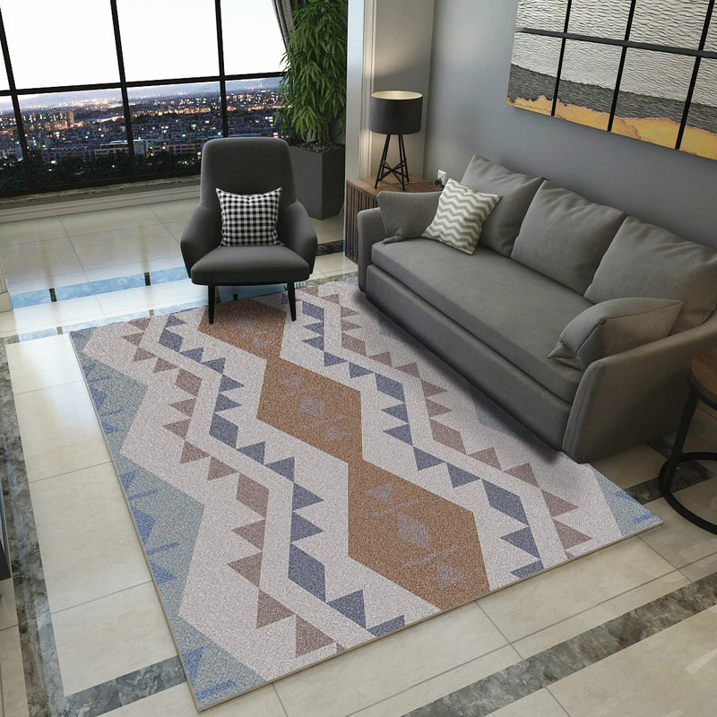Alfombra nórdica con estampado geométrico, alfombra de poliéster multicolor que admite mascotas, alfombra resistente las m...