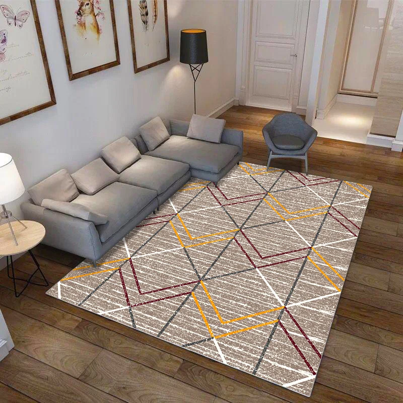 Alfombra nórdica con estampado geométrico, alfombra de poliéster multicolor que admite mascotas, alfombra resistente las m...