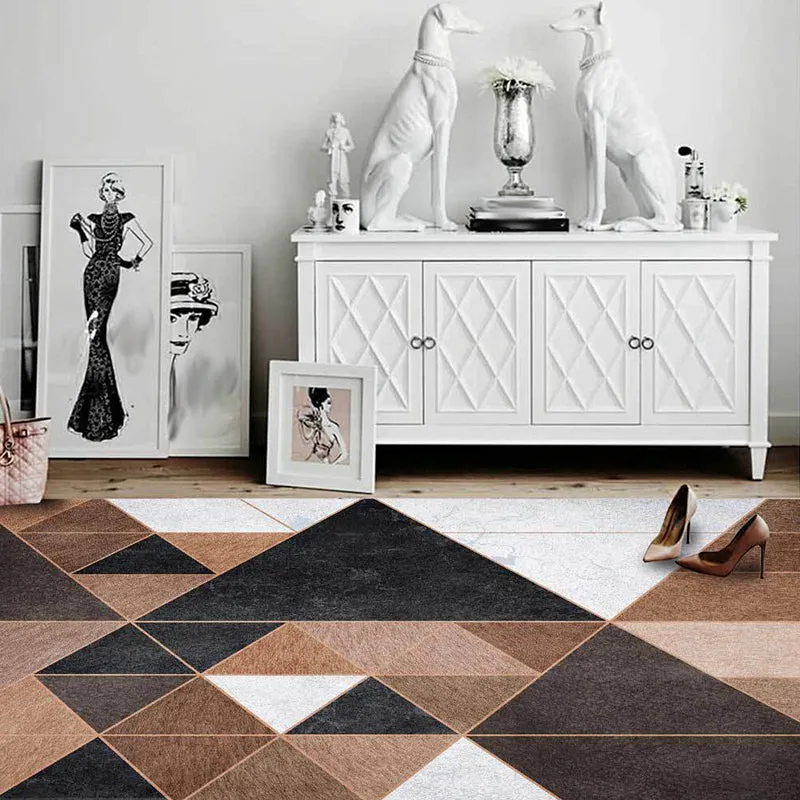 Alfombra nórdica con patrón geométrico, alfombra de poliéster marrón y blanco, alfombra antideslizante lavable máquina par...