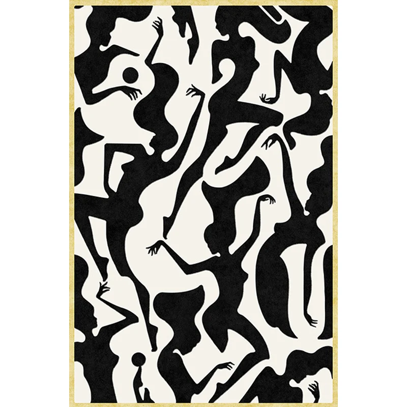 Alfombra nórdica elegante, alfombra abstracta en blanco y negro, alfombra lavable antideslizante que admite mascotas para...