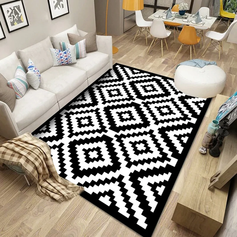 Alfombra nórdica multicolor, alfombra con estampado geométrico de poliéster, alfombra lavable antideslizante con respaldo...