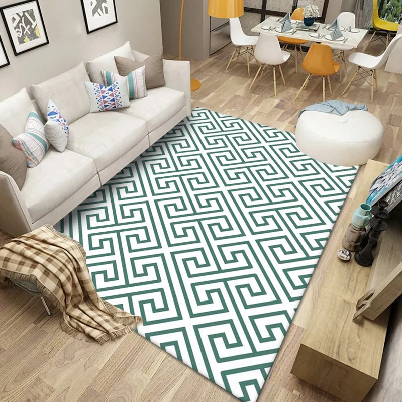 Alfombra nórdica multicolor, alfombra con estampado geométrico de poliéster, alfombra lavable antideslizante con respaldo...