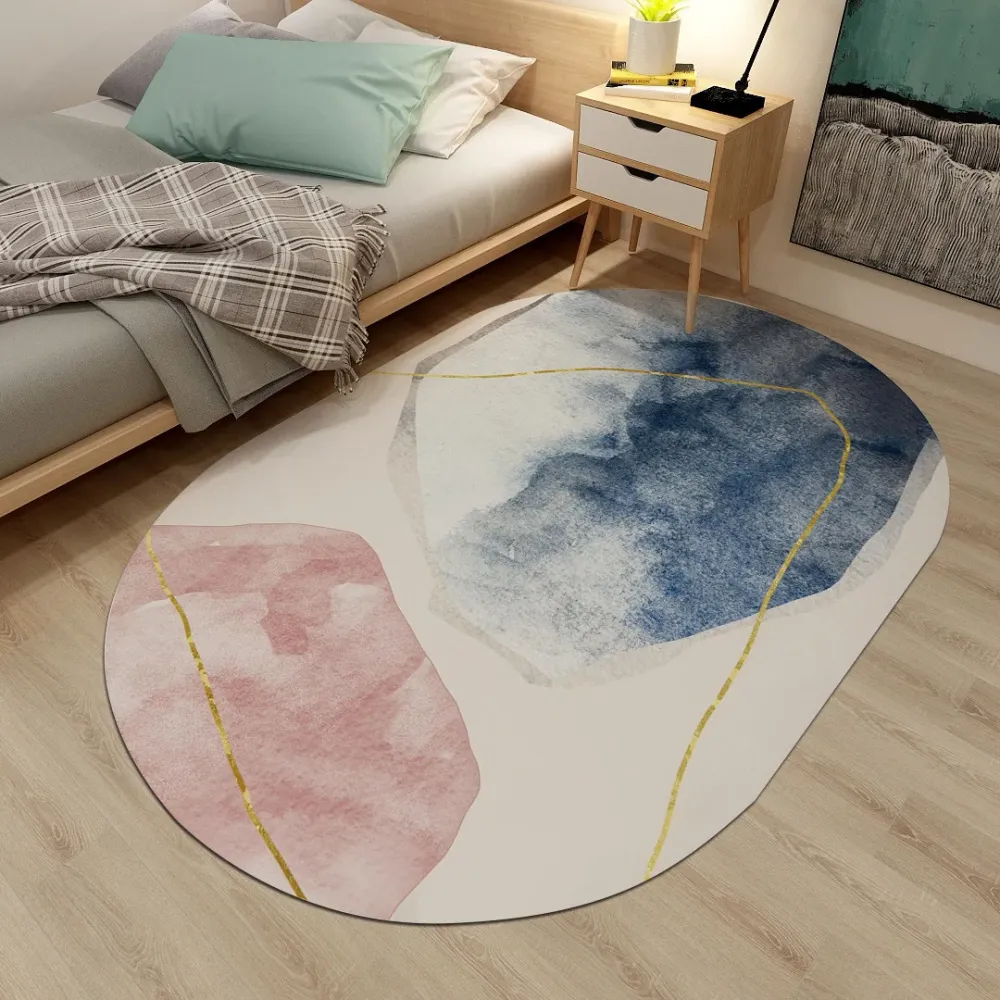 Alfombra nórdica para mesita de noche, alfombra Multicolor abstracta con bloques de colores, respaldo antideslizante de po...
