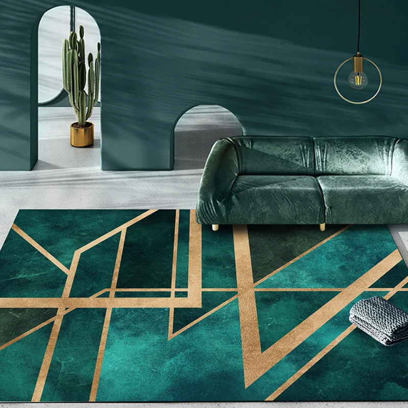 Alfombra nórdica para salón, alfombra con estampado geométrico verde, alfombra lavable antideslizante de polipropileno que...