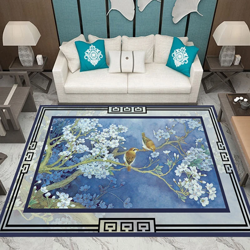 Alfombra Oriental clásica multicolor, alfombra con patrón de ramas y pájaros de poliéster, alfombra antideslizante lavable...
