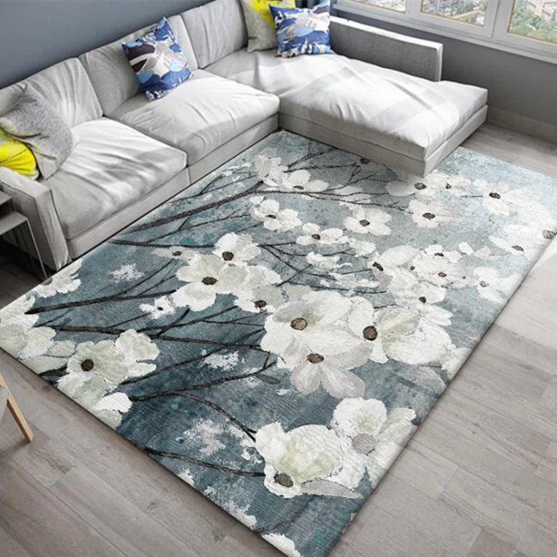 Alfombra oriental elegante, alfombra botánica de poliéster con flores, antideslizante, lavable máquina, alfombra apta para...