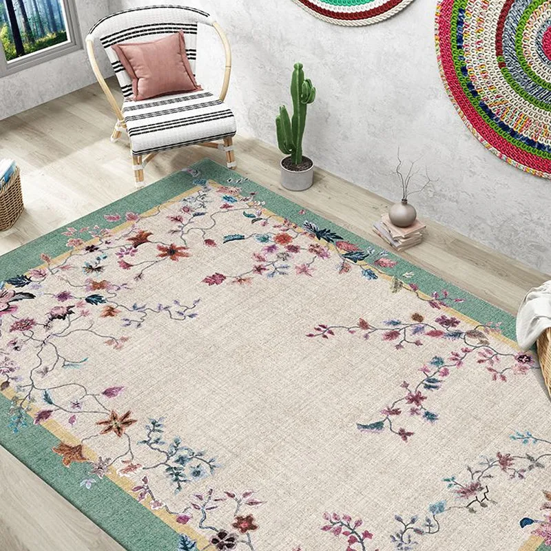 Alfombra oriental multicolor, alfombra con estampado de flores de poliéster, alfombra lavable y antideslizante para decora...